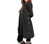 Lazzboy Langarmshirts Damen Herbst Winter Langarm Pullover Knopf Tops Bluse Sweatshirt Frauen Einfarbig Rundhals Freizeit Lose Kleider Unregelmäßiger(Dunkelgrau,2XL)