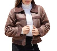 Lazzboy Lederjacke Damen Leder Jacke Gefüttert Warm Winter Innenfutter Winterjacke Frauen Vintage Fellkragen Innen Mit Fell Fleece Motorrad Reißverschluss Moto Biker Mantel (Kaffee,M)