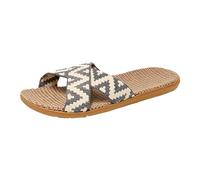 Lazzboy Leinenhausschuhe Damen Slippers rutschfest Bambus Rattan Hausschuhe Hallenschuhe Silent Duschlatschen Sauna Schuhe Leicht Badelatschen Badeschlappen Pantoletten (Grau,40)
