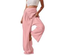 Lazzboy Leinenhose Damen Sommerhose Damen Leicht Einfarbige Damenhose Aus Baumwolle Und Leinen Lockere Lässige Hose Mit Weitem Bein Hoher Taille Boho Strandhose Linen Pants Women (Rosa,L)