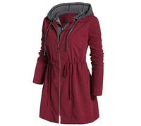 Lazzboy Mantel Damen Frauen Reißverschluss Patchwork Winter Fliegen Mit Kapuze Raum Plus Dicken Outwear Hooded Zipper Warm Slim Jacke L-4XL(Wein,2XL)