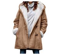 Lazzboy Mantel Frauen Winter Plus Size Solid Samt Langarm Horn Schnalle Tasche Damen Herbst Bequem Jacke Coat Jacket Medium Long Große(Khaki,M)