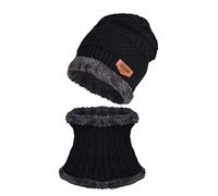 Lazzboy Mütze Damen Wintermütze Winter Thermal Plüsch Hut Schal Wollmütze Winddichte Zweiteiliger Anzug Beanie Set, Fleece-Innenfutter Warm Stretchy Knit Cap Halswärmer (Schwarz)