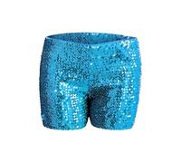 Lazzboy Pailletten Damen Shorts Glänzende Hose Hohe Taille Gerades Bein Metallic Hotpants Tanz Karneval Kostüme Rave Kurz Glitzer Glänzend Party Outfitwear Festivals Outfits (Himmelblau,S)