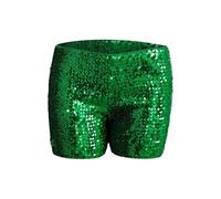 Lazzboy Pailletten Damen Shorts Glänzende Hose Hohe Taille Gerades Bein Metallic Hotpants Tanz Karneval Kostüme Rave Kurz Glitzer Glänzend Party Outfitwear Festivals Outfits (Grün,L)