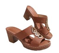 Lazzboy Pantoletten Damen Mit Absatz Hausschuhe Sommer Atmungsaktiv Sandalen Elegant Schlappen Pumps Sommerschuhe Blockabsatz Bequeme Orthopädische Freizeit Open Toe High Heels (Kaffee,39)