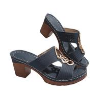 Lazzboy Pantoletten Damen Mit Absatz Hausschuhe Sommer Atmungsaktiv Sandalen Elegant Schlappen Pumps Sommerschuhe Blockabsatz Bequeme Orthopädische Freizeit Open Toe High Heels (Blau,38)
