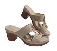 Lazzboy Pantoletten Damen Mit Absatz Hausschuhe Sommer Atmungsaktiv Sandalen Elegant Schlappen Pumps Sommerschuhe Blockabsatz Bequeme Orthopädische Freizeit Open Toe High Heels (Weiß,40)