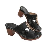 Lazzboy Pantoletten Damen Mit Absatz Hausschuhe Sommer Atmungsaktiv Sandalen Elegant Schlappen Pumps Sommerschuhe Blockabsatz Bequeme Orthopädische Freizeit Open Toe High Heels (Schwarz,38)