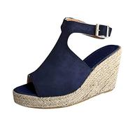 Lazzboy Plateau Sandalen Damen Keilsandalen Espadrilles Keilabsatz Absatz Wedges Geschlossene Sommerschuhe Wedge Keil Sandale Schuhe Zum Schnüren Mit Sandal Slipper Strandschuhe (Dunkelblau,40)