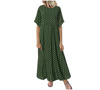 Lazzboy Plus Size Damen O-Ausschnitt Kurzarm Dot Printed Vintage Rockabilly Kleid Knielang Bleistiftkleid Kleider Blüte Drucken Strandkleider Maxikleider Cocktailkleid(Grün,XL)