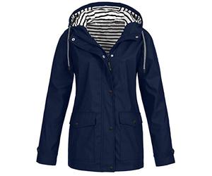 Lazzboy Regenmantel Frauen Fester Regen Wasserdichter Mit Kapuze Winddichter Jacken Mantel Damen Frühling Bequem Regenjacke Outdoor Winddicht Parka Coat(Marine,5XL)
