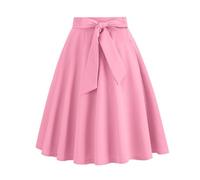 Lazzboy Rock Damen Swing 50s Retro Vintage Rockabilly Knielang Festliche Röck Mit Gürtel Faltenrock Elegant 50er Jahre A Linie (Rosa,XL)