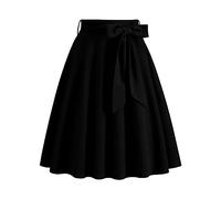 Lazzboy Rock Damen Swing 50s Retro Vintage Rockabilly Knielang Festliche Röck Mit Gürtel Faltenrock Hohe Taille Glockenrock Vinatge Sommer Bow Belt Retro Pocket A Line Skirt (Schwarz,XXL)