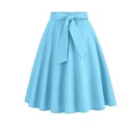 Lazzboy Rock Damen Swing 50s Retro Vintage Rockabilly Knielang Festliche Röck Mit Gürtel Faltenrock Elegant 50er Jahre A Linie (Blau,S)