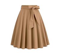 Lazzboy Rock Damen Swing 50s Retro Vintage Rockabilly Knielang Festliche Röck Mit Gürtel Faltenrock Hohe Taille Glockenrock Vinatge Sommer Bow Belt Retro Pocket A Line Skirt (Khaki,L)