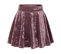 Lazzboy Röcke Für Damen Samt Stretch Mini Skaterrock Mit Ausgestelltem Plissee Basic Solide Skater Rock Mädchen Glocken Tennis Faltenrock Minirock Hohe Taile Cosplay (Kaffee,XL)