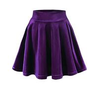 Lazzboy Röcke Für Damen Samt Stretch Mini Skaterrock Mit Ausgestelltem Plissee Basic Solide Skater Rock Mädchen Glocken Tennis Faltenrock Minirock Hohe Taile Cosplay (Lila,S)