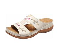 Lazzboy Sandalen Breite Füße Damen Orthopädische Latschen Pantoletten Rutschfest Badeschlappen Slipper Schlappen Hausschuhe Mode Leichte Arch Support Verstellbare Offenen Zehen (Weiß,38)