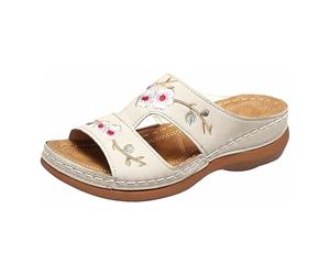 Lazzboy Sandalen Breite Füße Damen Orthopädische Latschen Pantoletten Rutschfest Badeschlappen Slipper Schlappen Hausschuhe Mode Leichte Arch Support Verstellbare Offenen Zehen (Weiß,40)