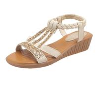 Lazzboy Sandalen Damen Mit Absatz Breite Füße Orthopädische Sommer Atmungsaktiv Slide Sport Freizeitsandale Mit Weiche Fussbett Bequem Sommerschuhe Plateau Sandale Strand Schuhe (Beige,39)