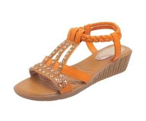 Lazzboy Sandalen Damen Mit Absatz Breite Füße Orthopädische Sommer Atmungsaktiv Slide Sport Freizeitsandale Mit Weiche Fussbett Bequem Sommerschuhe Plateau Sandale Strand Schuhe (Orange,39)