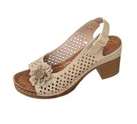 Lazzboy Sandalen Damen Mit Absatz Elegant Sommerschuhe Blumen Breite Füße High Heel Sandaletten Bequem Offene Zeh Schuhe Damensandalen Festliche Absatzschuhe Für Freizeit Party (Beige,39)