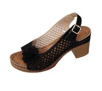 Lazzboy Sandalen Damen Mit Absatz Elegant Sommerschuhe Blumen Breite Füße High Heel Sandaletten Bequem Offene Zeh Schuhe Damensandalen Festliche Absatzschuhe Für Freizeit Party (Schwarz,38)