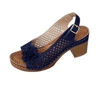 Lazzboy Sandalen Damen Mit Absatz Elegant Sommerschuhe Blumen Breite Füße High Heel Sandaletten Bequem Offene Zeh Schuhe Damensandalen Festliche Absatzschuhe Für Freizeit Party (Blau,40)