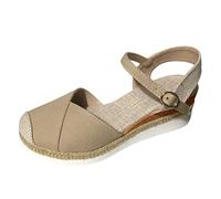 Lazzboy Sandalen Damen Sommer Bequem Mit Keilabsatz Plateau Schuhe Espadrilles Keilsandalen Sommerschuhe Sandale Keilpumps Weite H Keilsandaletten Absatz (Khaki,41)