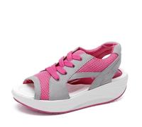 Lazzboy Sandalen Plateauschuhe Damen Atmungsaktive Sport Laufschuhe Sommer Outdoor Sommerschuhe Trekkingsandalen Breite Füße Offene Schuhe Weite H Sommersandalen Orthopädische (Rot,38)