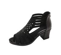 Lazzboy Sandalen Schuhe Damenmode Kristall aushöhlen Peep Toe Wedges Hochhackige (40,Schwarz)