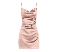 Lazzboy Satinkleid Für Damen Trägerloses Rückenfreies Satin Sexy Spaghettiträger Slip Kleid Nachtkleid Wasserfallkragen Midi Kleider Sommer Cocktail Strand Abendparty (Rosa,S)