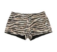 Lazzboy Shorts Damen Pailletten Leopardenmuster Hose Hohe Taille Metallic Hotpants Glitzer Festivals Outfits Glänzend Kurz Sexy Elastische Einfarbig Glitzernd Party-Shorts Für Nacht Club (Khaki,M)
