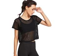 Lazzboy Sommertop Damen Frauen Black Mesh Cover Up Sport Top Tanzen Fitness Shirt Tops Netzoberteil(Schwarz,XL)