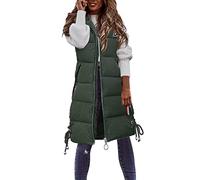 Lazzboy Steppweste Damen Lang Steppjacke Wintermantel Ärmellose Weste Mit Kapuze Steppmantel Warmer Reissverschluss Longweste Taschen Daunenweste Leichte Vest Für Herbst Und Winter (Grün,M)