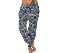 Lazzboy Store Haremshose Damen Mit Gesmoktem Bund Gedruckt Bunt Boho Hosen Frauen Plus Size Print Elastische Taille Kordelzug Gerade Lose Lange(Blau,S)