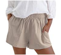 Lazzboy Store Shorts Damen Bermuda Aus Leinen | Lässige Kurze Hose Shorts Für Den Strand Pants - Hotpants Frauen Sommer Casual Solide Elastic Waist Taschen(Beige,5XL)