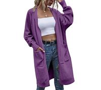 Lazzboy Strickjacke Damen Lang Einfarbig Elegante Gestrickte Outwear Casual Cardigan Mantel Strickpullover Langarm Coat Offene Tops Lange Sweater Strickmantel (Lila,L)