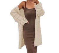 Lazzboy Strickjacken Für Damen Lang Langarm Strickjacke Mit Knöpfen Oversize Grobstrickjacke Taschen Kapuzen Cardigan Mantel Strickcardigan Strickpullover Sweater Outwear Strickmantel (Beige,S)