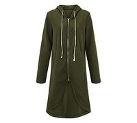 Lazzboy Sweatjacke Damen Lange Solid Color Streetwear Pullover Reißverschluss Kapuze Langarm Hoodie Sweatshirt Mantel Mit Unregelmäßigem Kapuzenpullover Für Damen Winterjacke (Armeegrün,M)