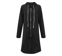 Lazzboy Sweatjacke Damen Lange Solid Color Streetwear Pullover Reißverschluss Kapuze Langarm Hoodie Sweatshirt Mantel Mit Unregelmäßigem Kapuzenpullover Für Damen Winterjacke (Schwarz,4XL)