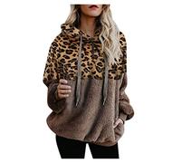 Lazzboy Sweatshirt Leopard Frauen Patchwork Langes Hülsen Pullover Hemd übersteigt Bluse Damen Hoodie Mädchen Kapuze Winterpullover Langarm Kapuzenpullover(Khaki,M)