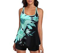 Lazzboy Tankini Damen Bauchweg Badeanzüge In übergröße Für Frauen Zweiteilige Tanktops Mit Bauchkontrolle Und Boyshorts Badeanzug Badeshorts Bademode Pads Große Größen Beachwear (Minzgrün,S)