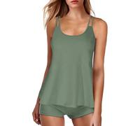 Lazzboy Tankini Damen Bauchweg Badeanzug Bademode Set Freizeit Zweiteiler Tankinis Sommer Elegant Badeanzüge Für Oberteil Mit Badeshorts S-2XL (Armeegrün,XL)
