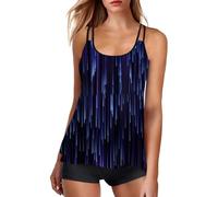 Lazzboy Tankini Damen Bauchweg Badeanzug Bademode Set Freizeit Zweiteiler Tankinis Sommer Elegant Badeanzüge Für Oberteil Mit Badeshorts S-2XL (Schwarz,XL)