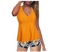 Lazzboy Tankini Damen Bauchweg Bademode Set S-XXXL,Zweiteilig Push up mit Einstellbarer Bikinislip Tankini Top Soft Cups (W-Orange,M)