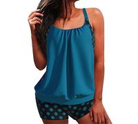 Lazzboy Tankini Damen Bauchweg Blumendruck Tankinis Oberteile Bikinihosen Badeanzug Frau Zweiteilig Bademode Badeanzüge Mit Hotpants Hoher Taille Badebekleidung (Blau,5XL)