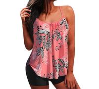 Lazzboy Tankini Damen Bauchweg Blumendruck Tankinis Oberteile Bikinihosen Badeanzug Frau Zweiteilig Bademode Badeanzüge Mit Hotpants Hoher Taille Badebekleidung (Schwarz,3XL)