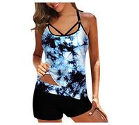 Lazzboy Tankini Frauen Multi Color Zweiteiliges Badeanzug Und Panty Badeanzüge Plus Size Floral Halfter Tankini Mit Boyshort Oberteil Shorts Swimsuit Bademode Beachwear (Schwarz,3XL)
